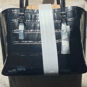 Black Coach Croc-Embossed Tote Bag